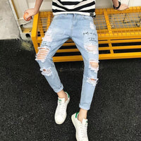 Wide-hole jeans men's nine-inch pants