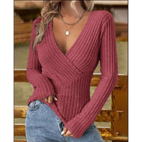 Elegant Slim Fit V-Neck Long Sleeve Women's Top
