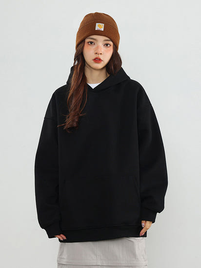 Solid-color hooded sweatshirt