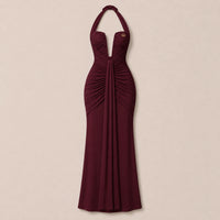 Kaya Wine Red Halter Maxi Dress