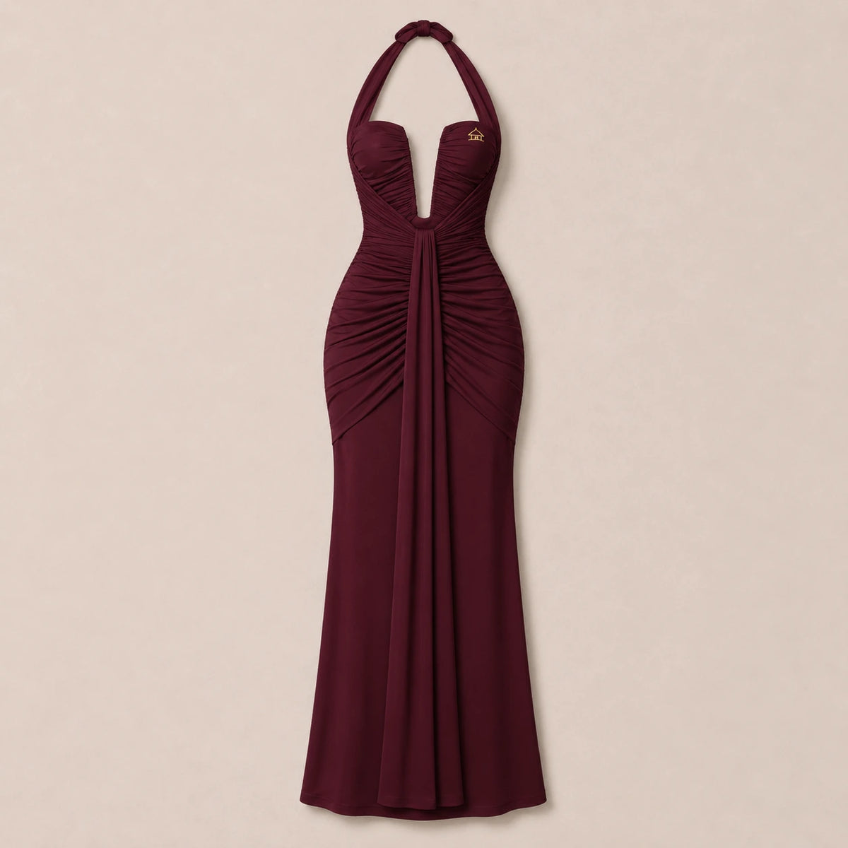 Kaya Wine Red Halter Maxi Dress