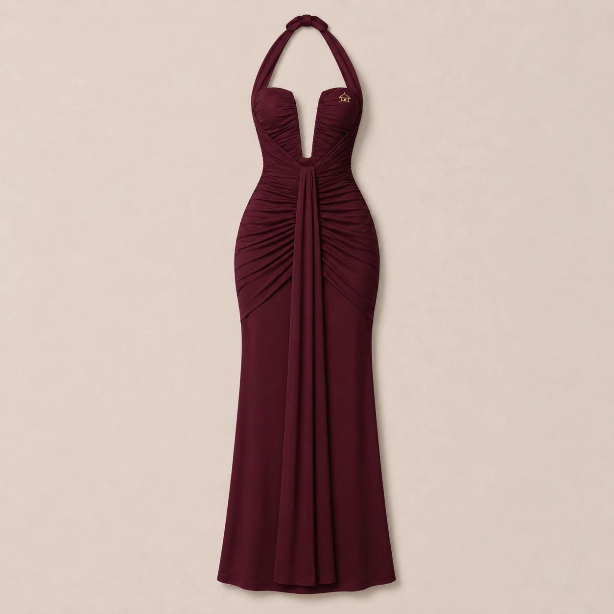 Kaya Wine Red Halter Maxi Dress