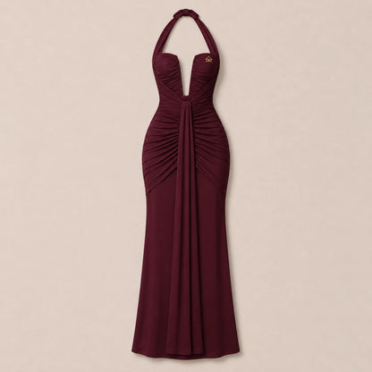 Kaya Wine Red Halter Maxi Dress