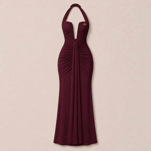 Kaya Wine Red Halter Maxi Dress