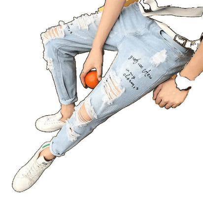 Wide-hole jeans men's nine-inch pants