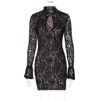 A wrap-around, trumpet-shaped sleeve dress