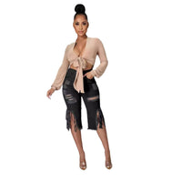 Stretch Fringe Ripped Women's Denim Pants